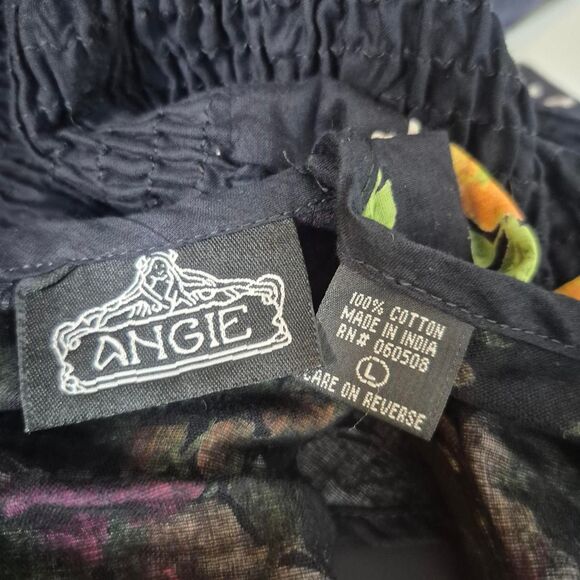 Angie Black Floral Dress V-neckline Tie Straps Flowy Silhouette Size Large - Picture 3 of 3